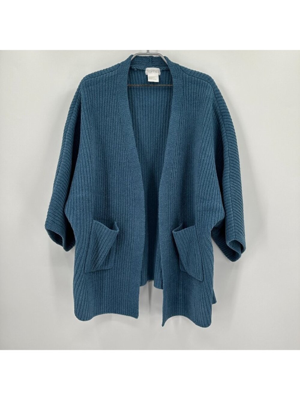 Softies 28" Rib Chenille Kimono Cardigan sz S/M Spring Lake Blue Open Front NWOT